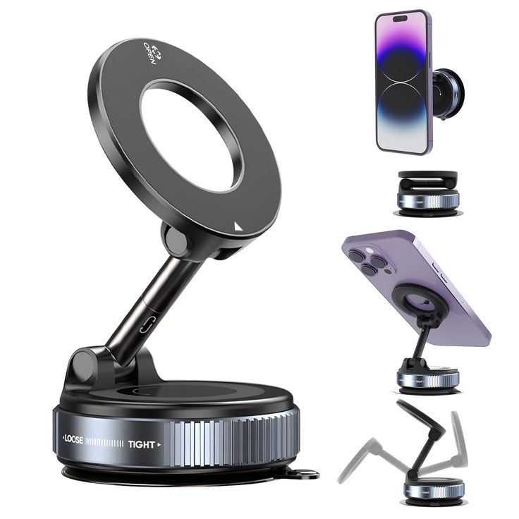 Magnetic Phone Holder with Foldable Design & Strong Vacuum Suction